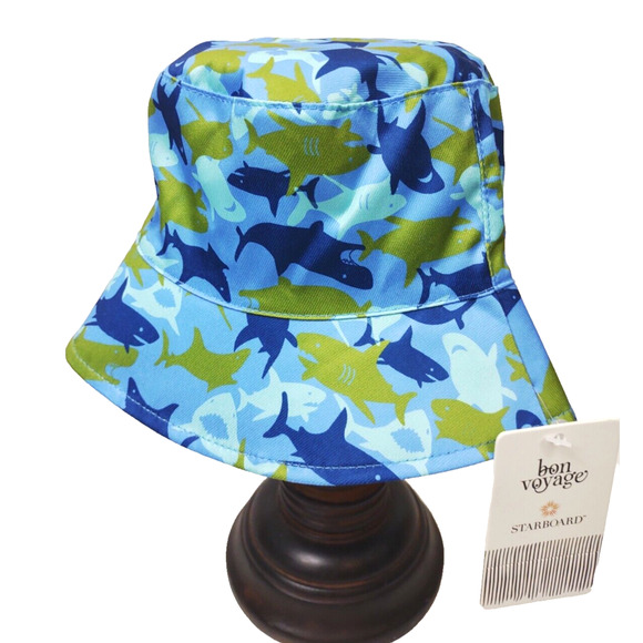 Bon Voyage Kids Size Sharks Reversible Bucket Hat Carnival Cruise Polyester OSFA - Picture 6 of 11